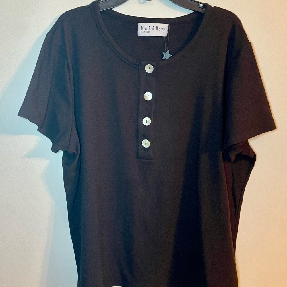 NWT MASONgrey black Henley tee Large